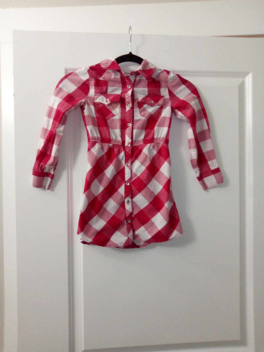 Kids/Girls Pink & White Plaid Button-Front Shirt Dress Size 6 By Levi's